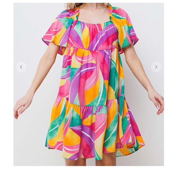 Boho Multi Color Print Tiered Woven Dress - Picture 3 of 6